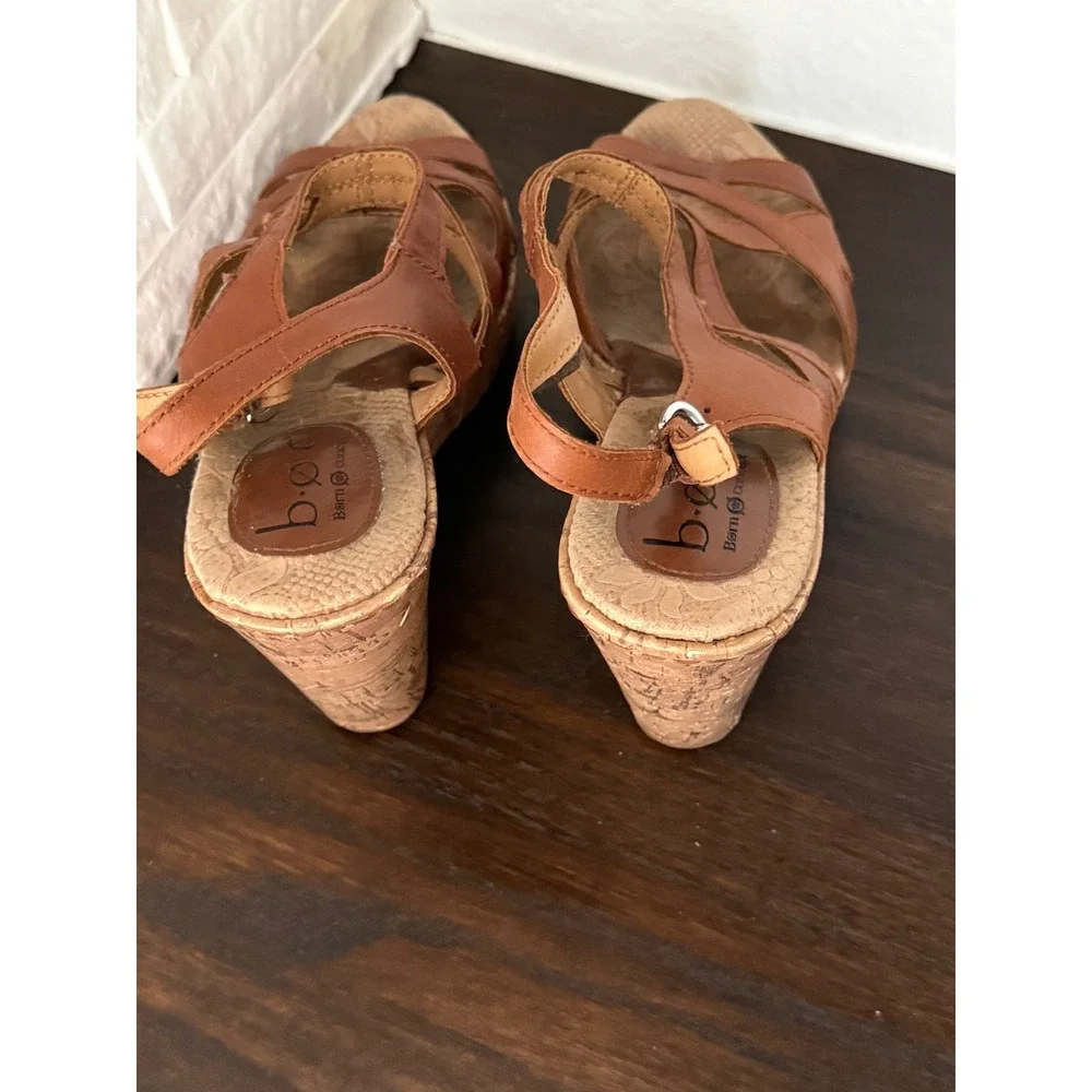 B.O.C. Born Concept Brown Strappy Cork Wedge Sandals Womens 8M